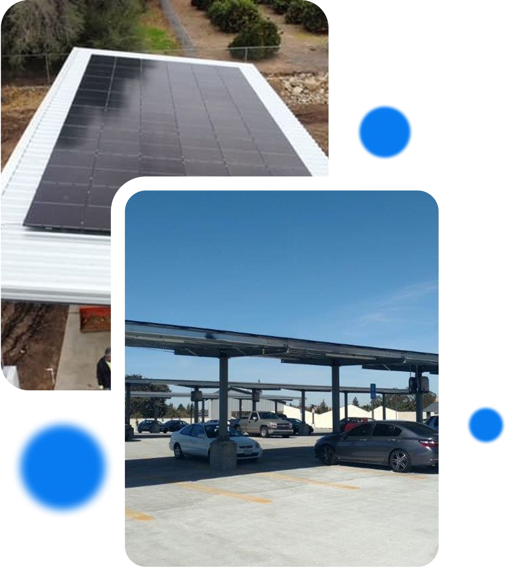 Roofed parking lot and solar panels